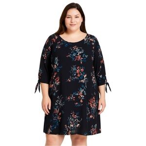 Evri‎ Whimsigoth Tie Dyed Batiked Floral Print Scoop Neck 3/4 Sl Mini Dress 2X